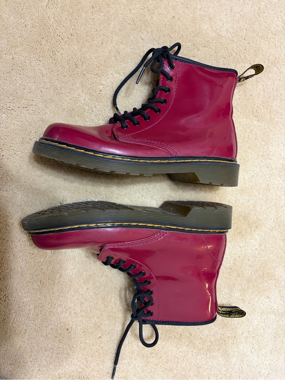 Dr. Martens Kids Glossy Burgundy Lace-Up Ankle Boots